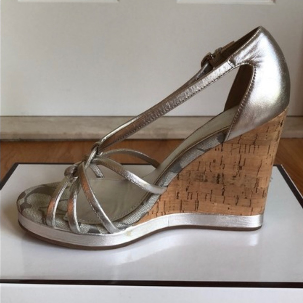Coach Metallic Silver Joslin Kid Wedges - Picture 7 of 11